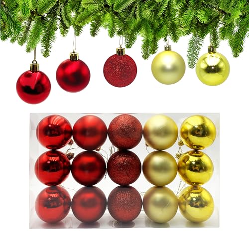 15tlg Weihnachtskugeln Rot Gold ∅ 6cm, Christbaumkugeln Plastik,...