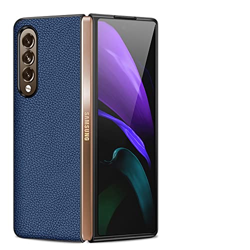 Housse en cuir véritable Samsung Z Fold 4 étui de téléphone pliant bleu business
