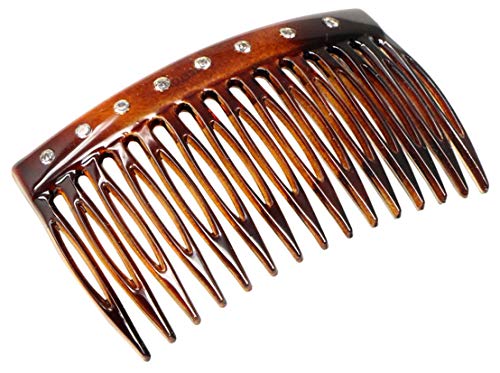 Parcelona French Crystals Tortoise Shell Small 2 ¾” Celluloid Side Hair Comb for Women and Girls