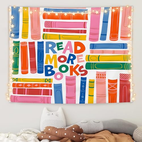 OHDCE Colorful Classroom Tapestry Wall Hanging Reading Nook Corner Decor Read More Books Inspirational Blanket Tapestries Wall Decoration for Kids Room Classroom Library 50x60 Inch