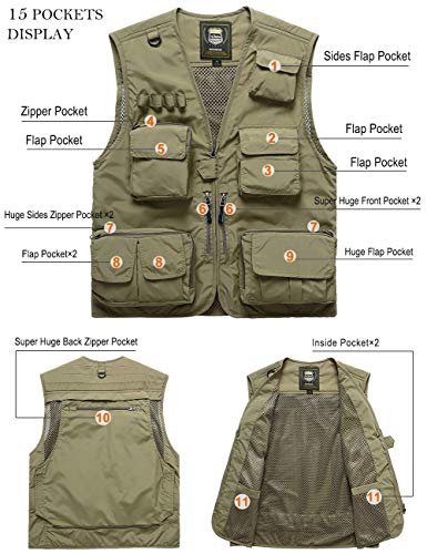 FEOYA Men Fishing Vest Multi Pockets Zipper Lightweight Plus Vest for Photography Climbing Hiking - Image 3