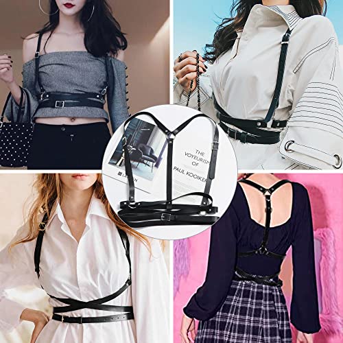 XCSJ Punk riem voor dames, punk leer, trekkoord voor dames, PU-leer, borsttrekkoord, zwart, bodysuit, verstelbare lichaamssieraden, gothic riem, geschikt voor cosplay, prom, rave, halloweenkostuum - Image 4