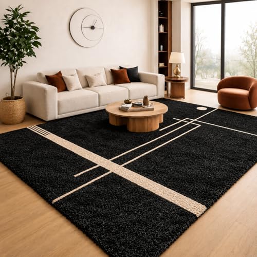 Image of 5x7 feet Shaggy Polyester Abstract Modern Area Rug - 2 Inch High Pile Ultra Soft Plush Carpet for Living Room, Bedroom & Kids Room, Thick Fluffy Rug for Indian Home Decor C - Rectangular