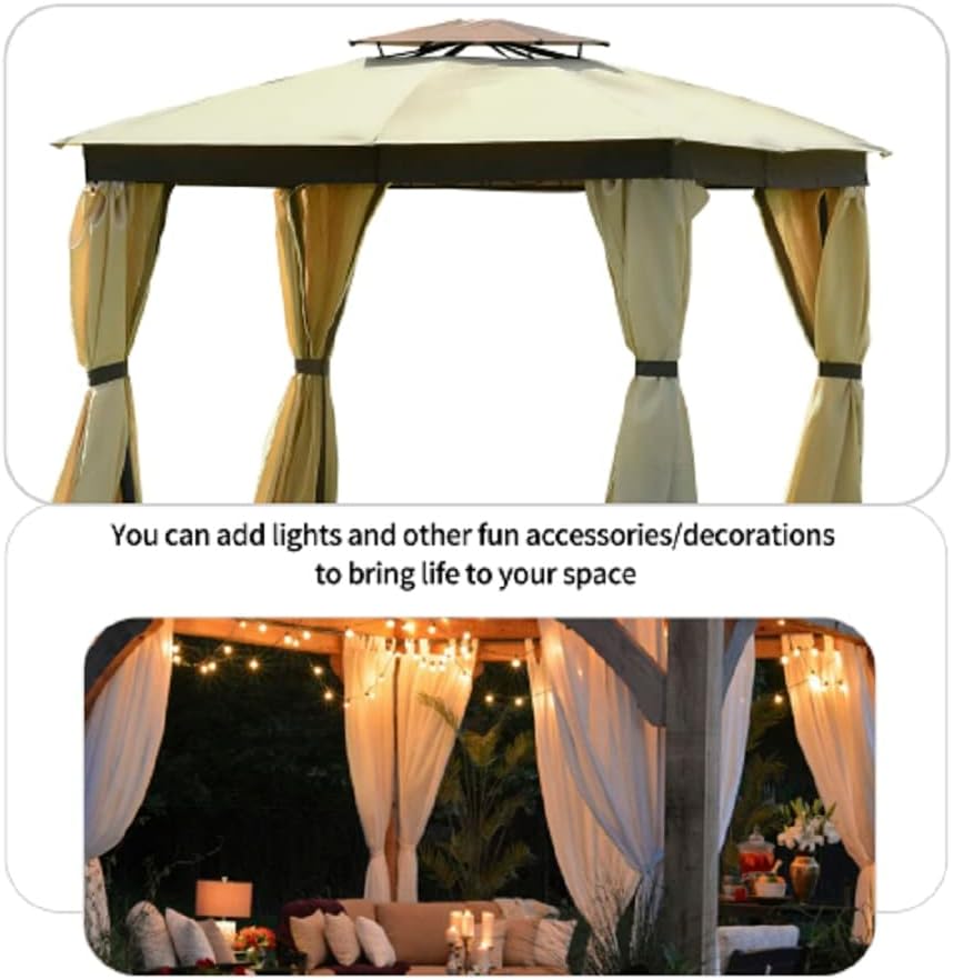 Patio Gazebo Tent Garden Canopy Soft Top Outdoor (Khaki)