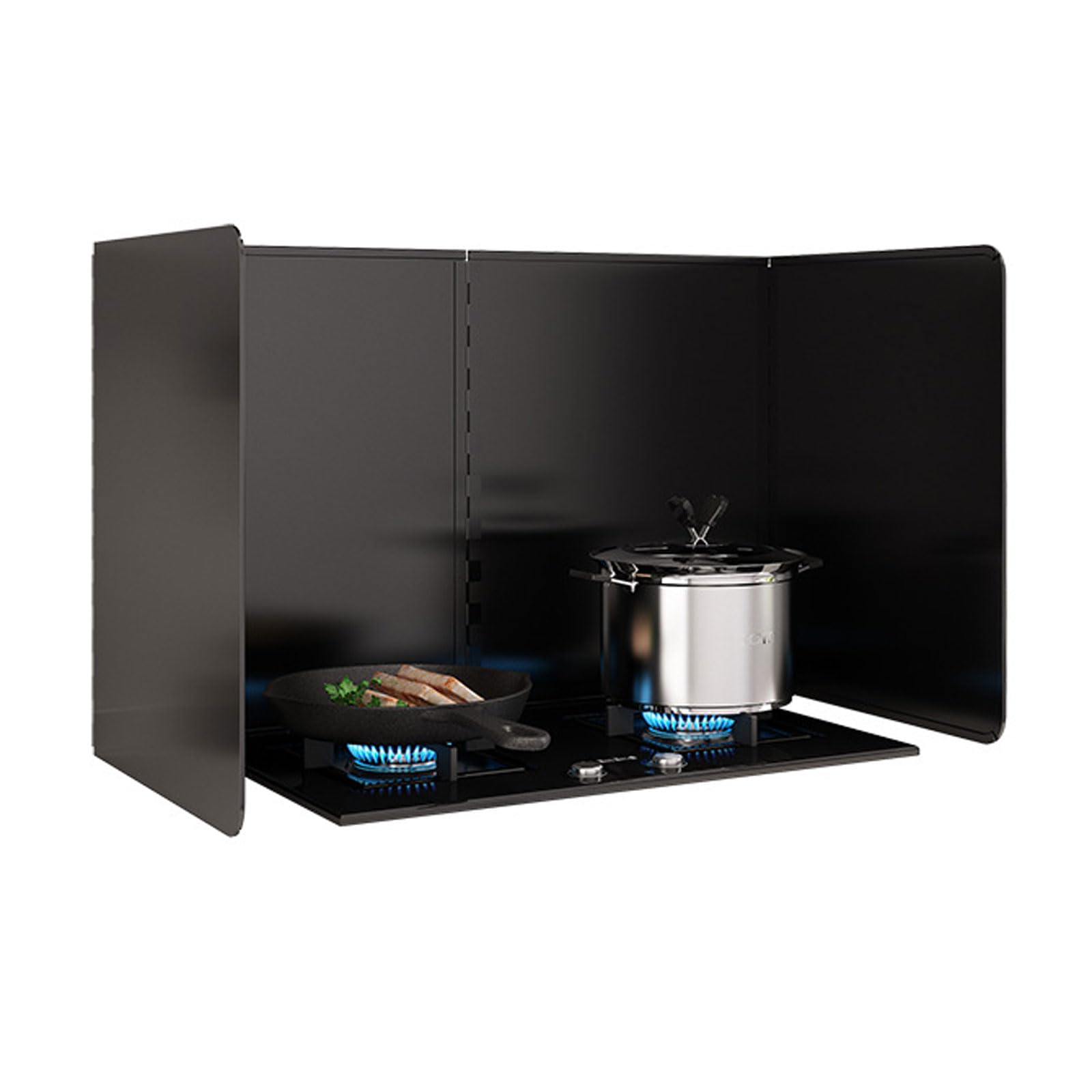 Protection anti-éclaboussures d'huile pliable en métal noir pour cuisinière de cuisine