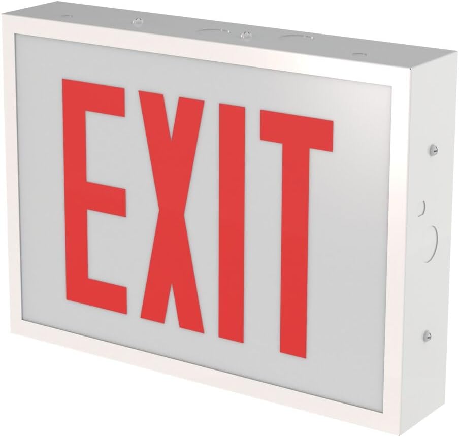 Lithonia Lighting Indura TCE Exit Sign with LED Light Source, Steel Construction, Switchable Red and Green Colors, Double Face Option, Ni-MH Battery Backup, White