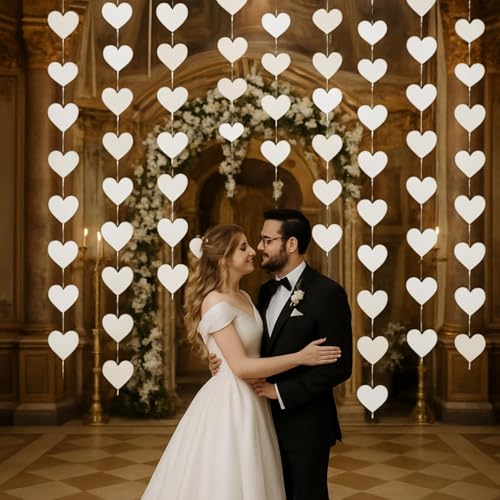 1 Stück Weiße Herz Girlande 4m, Hochzeitsdeko Gartenparty, Girlandehochzeit, Deko Hochzeit, Papier Hängende Girlande Ideal Für Hochzeitsdeko, Brautparty, Geburtstagsfeier