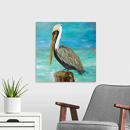 Pelicans On Post I Canvas Wall Art Print, Bird Artwork #TOP2
