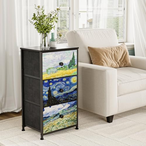 Organiza tu espacio con estilo. Esta cómoda de tela con diseño Van Gogh ofrece almacenamiento práctico para tus pertenencias. Su diseño delgado y marco estable se adapta a dormitorios y pasillos estrechos. Montaje fácil y rápido para un toque artístico en tu hogar.