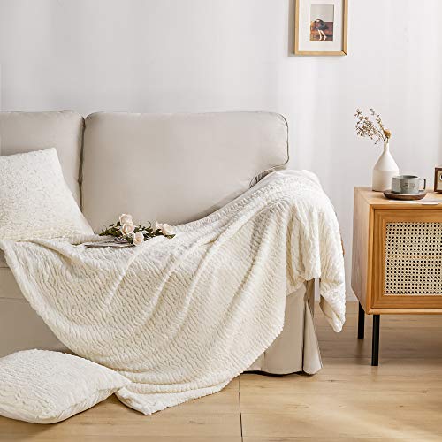Simple&Opulence Super Soft Throw Blanket - 50 X 60 Inch -Reversible Double Layers Microfiber Plush Fluffy Cozy Chic Shaggy Shabby Cuddly For Home Décor Couch Ottomans (Cream) #TOP13