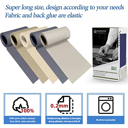 Image of KING MOUNTAIN Canvas Iron on Patch,3 inchx60 inch,Waterproof 100% Cotton Fabric Repair Patch,Used for Various Sofa,Tent,Clothes,Seats,Suitcases (Dark Blue)