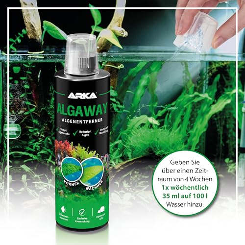 Algenvernichter Aquarium 473 ml – gegen Faden-, Punkt- & Grünalgen – kupferfrei & pflanzensicher – für klares Wasser & gesunde Pflanzen im Süßwasseraquarium – ARKA Algaway