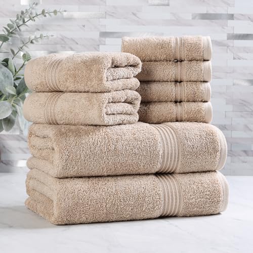 Superior Egyptian Cotton 8-Piece Towel Set, Assorted Towels for Home Bathroom, Guest Bath Decor Essentials, Includes 2 Bath, 4 Hand, 2 Face Towels/Washcloths, Quick Dry, Absorbent, Taupe