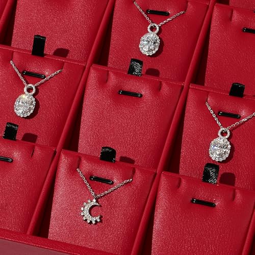Red Leather Jewelry Tray Necklace Display Tray Jewelry Drawer Organizer Necklace Bracelet Holder Organizer Tray Stackable Jewelry Trays for Necklace Bracelet Pendant (Red