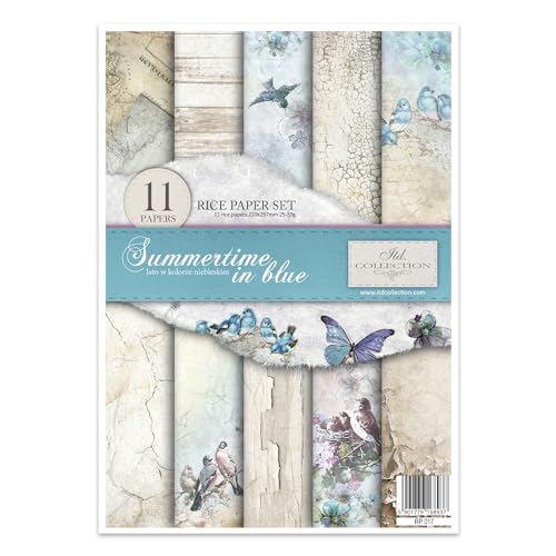 ITD Collection - Papel de arroz creativo A4 Decoupage Rice Paper Sheet 29,7 x 21 cm, técnica de servilletas, multicolor (RP017- Summertime in Blue- HS code 48021000)