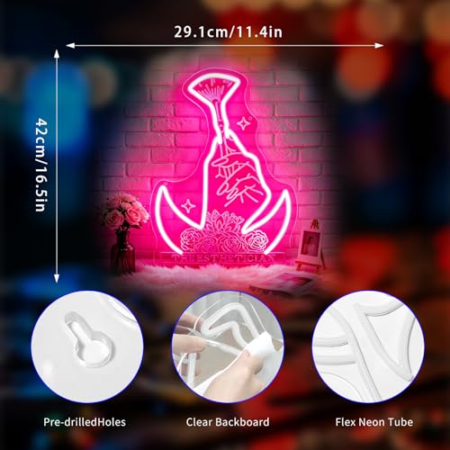 Image of Neon Sign, Nails Salon Neon Signs for Wall Decor - Pink LED Signs for Business, Salon, Dressing Room, Bedroom - USB Powered Light Up Sign Decorations Gift
