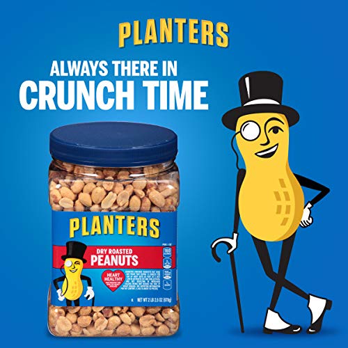 PLANTERS Dry Roasted Peanuts,Resealable Plastic Jars - Peanuts with Sea Salt - Peanut Snacks - Shareable Snacks - Heart Healthy Snacks for Adults - Kosher, 34.5 oz(Pack of 3)