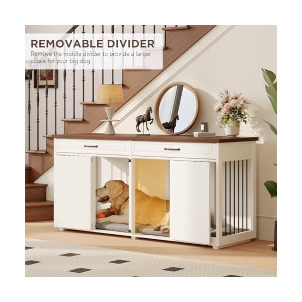 Furniture style dog crate indoor wooden dog kennel furniture with 2 drawers room divider 72 l x 236 w x 34 h white  urban country home decor
