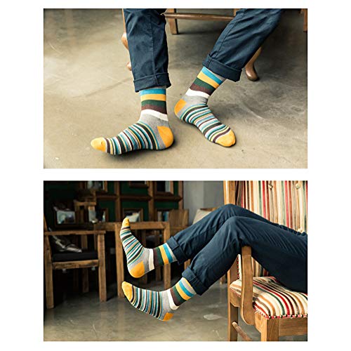 Fulier Men's Essential Colorful Design Comfort Cotton Funny Dress Crew Socks 4-5 Pack (Stripe-10Pack) #TOP3