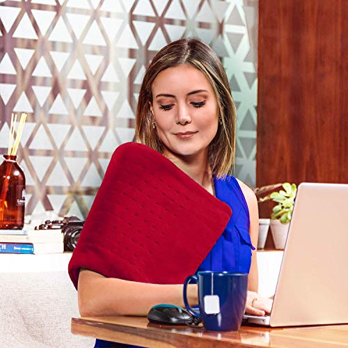 Cure Choice Large Electric Heating Pad for Back Pain Relief + Storage Pouch, Ultra Soft 12"x24" Heating pad for Muscle Cramps - Heated Pad with Adjustable Temperature Settings (Maroon)