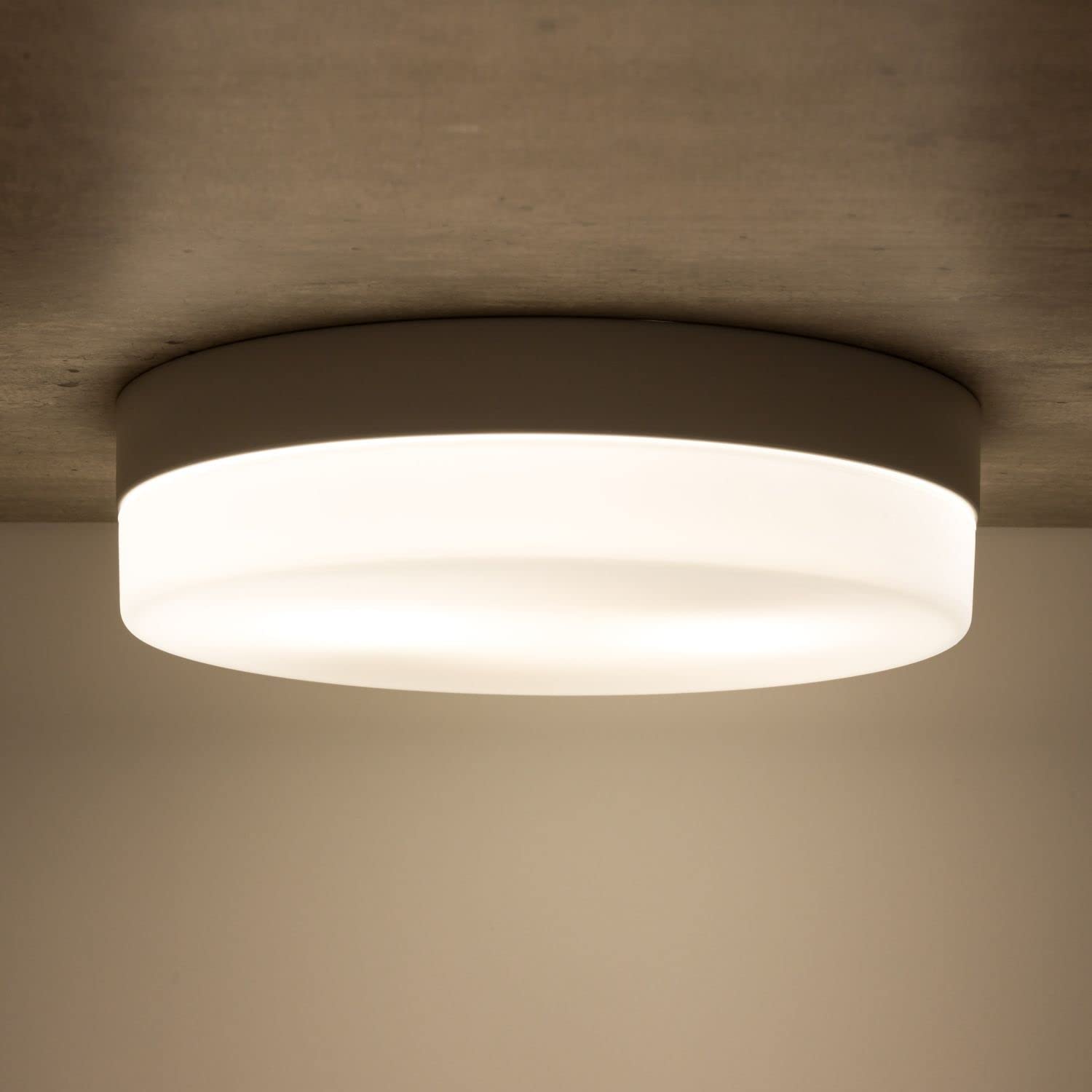Licht-Erlebnisse Deckenlampe IP44 Badezimmer Ø 29 cm rund flach Weiß Schwarz blendarm E27 Deckenleuchte Bad Lampe