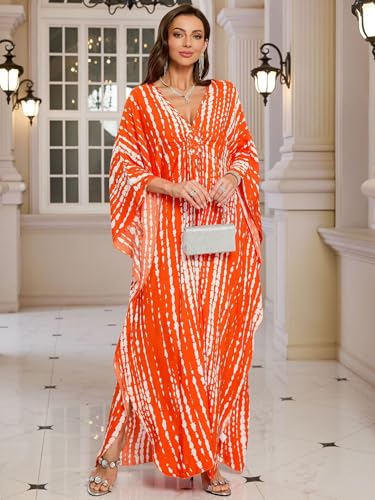 Image of KEYLORTING Plus Size Kaftan Dress Women, African Moo Moo Print Caftan, Batwing Dress, Beach Cover Up for Party and Loungewear