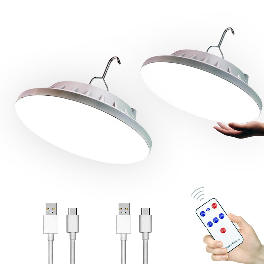Photo 1 of [2 Pack 120 LED ] Solar Camping Lights Rechargeable Portable Lantern Hanging Tent Lamp 5 Mode USB Remote Control Waterproof for Home Indoor Outdoor Emergency Courtyard