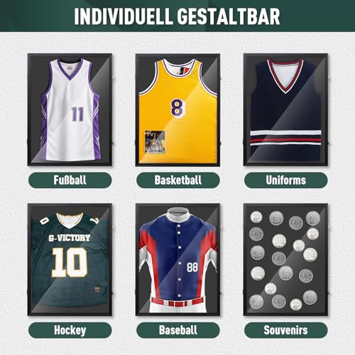 Marco de Camiseta de Fútbol,Marcos para Camisetas,Marco 3D Box,Marcos de Objetos Grandes,para Béisbol, Fútbol, Baloncesto, Fútbol,80 x 60 cm