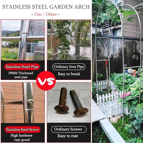 Arche de Jardin en Acier Inoxydable Réglable de 120 à 350 cm pour Tuteur de Roses