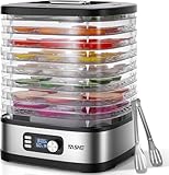 YASHE Essiccatore Alimentare 8 Vassoi, Tempo e Temperatura Regolabili 72H, Include Griglie a Rete, Vassoio per Rotoli di Frutta e Pinza Inox per Jerky, Frutta, Carne, Verdure, Erbe, Senza BPA