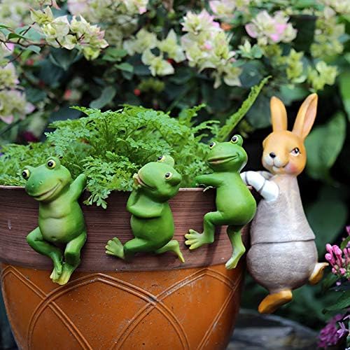 Landor LD232GFFH5 Set Of 3 Cute Frog Figurines Hanging Animal Statue,Resin Pot Climbing Sculpture Outdoor Statues Ornaments Décor thumb #2
