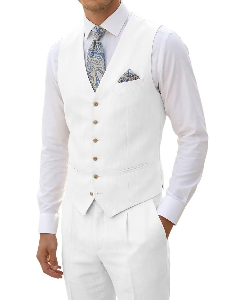 High-End Suits Linen Suits for Men Beach Summer Wedding Groomsmen 2 Piece Silm Fit Casual Light Suit Men's Tuxedos Vest Pant