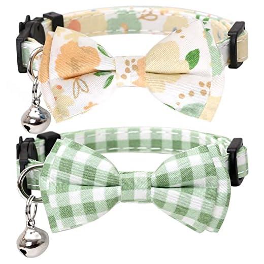 2 Pack/Set Cat Collar Breakaway with Cute Bow Tie and Bell Plaid Flower for Kitty Adjustable Safety