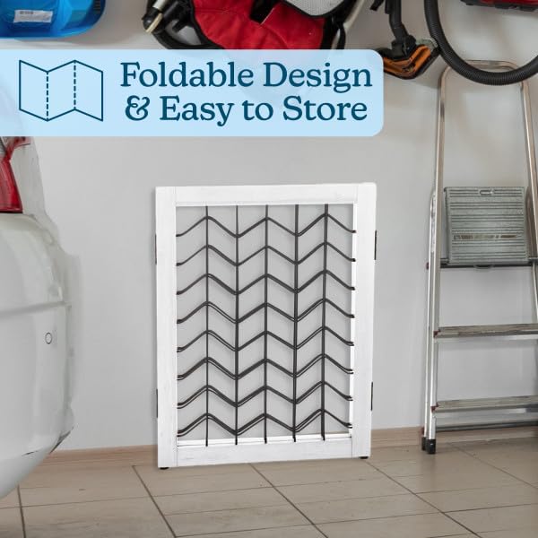 Freestanding Dog Gate - 3-Panel Foldable Indoor Pet Fence - 55x24-Inch Sturdy Metal and Wood Dog Gate - Pet Barrier for Stairs, Hallways, Doorways, or Small Openings by PETMAKER (White)