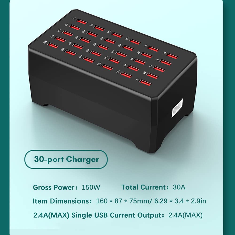 Docooler USB-Ladestation, 30 Ports USB-Buchse Tischladegerät, 150W Tischladegerät Compatible with den Einsatz in der Familie und im Büro