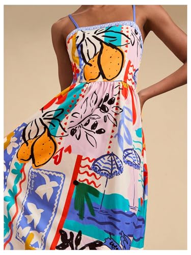 Image of WDIRARA Women's Boho Floral Sleeveless Ruffle Maxi Dress Tropical Graphic Tie Shoulder Smocked Cami Dresses