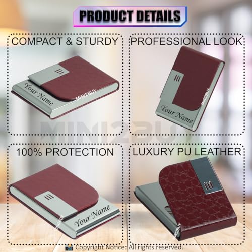 Image of Mini2buy Customized Name Engraved Card Holder for Credit, Debit, ATM, and Business Visiting Cards from Premium Stainless Steel Size Ideal for Personal use or Corporate Gifting (Marron)
