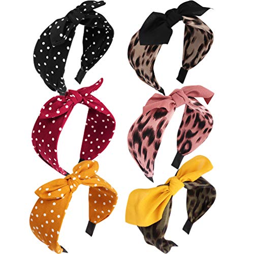 TOBATOBA 6 Pack Knotted Turban Headbands for Women Bowknot Bows Wide Headbands Elastic Hair Accessories with Different Styles for Party