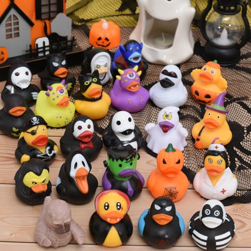 24 PCS Rubber Ducks Assorted Halloween Duckies in Bulk Ducking for Kids Baby Shower Bath Toys Party Favors