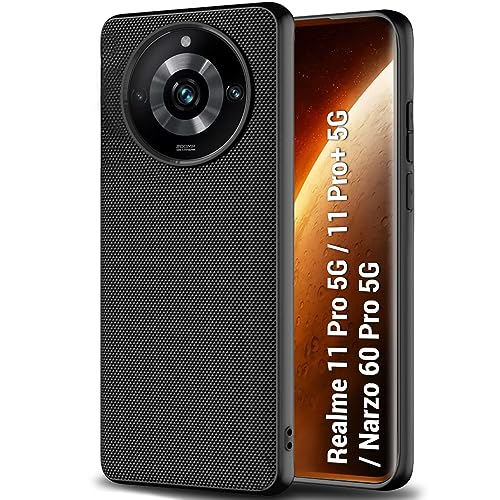 Image of TheGiftKart Back Cover Case for Realme 11 Pro / 11 Pro Plus /Narzo 60 Pro 5G | Slim & Lightweight | Ultra-Premium Design | Camera Protection Bump | Fabric Texture Case Cover (PC & TPU, Black)