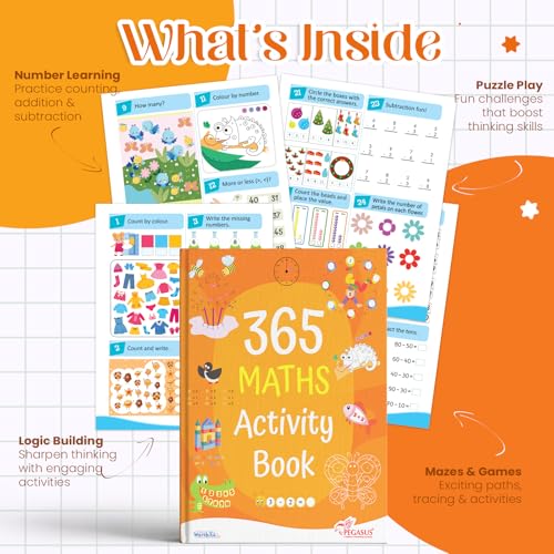Image of 365 Maths Activity Book for Kids 4+ | Fun Educational Activities with Puzzles, Mazes, Counting Games & Coloring | Daily STEM Learning & Creativity | Best Gift for Children