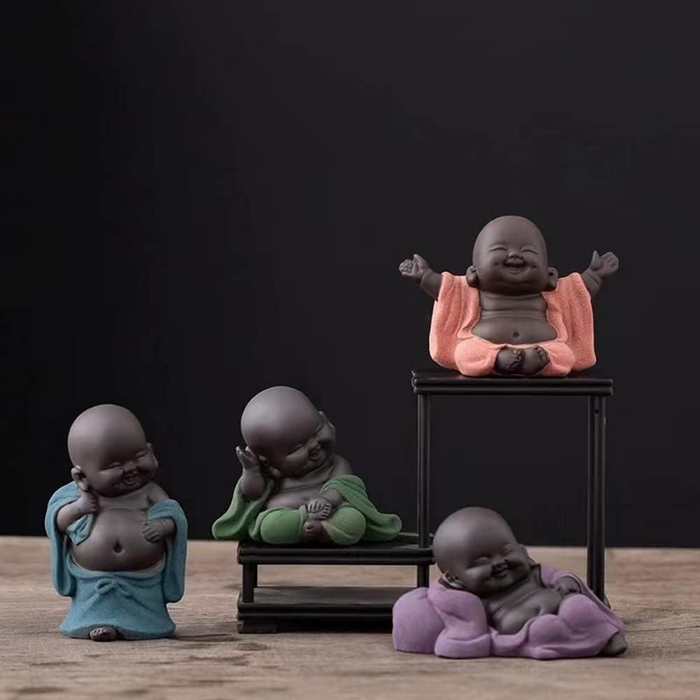 Posąg Buddy Fioletowy Piasek Śmiejący Się Posąg Buddy Szczęśliwy Małe Słodkie Dziecko Statua Mnich Figurka Budda Wystrój Domu Ozdoby(B)