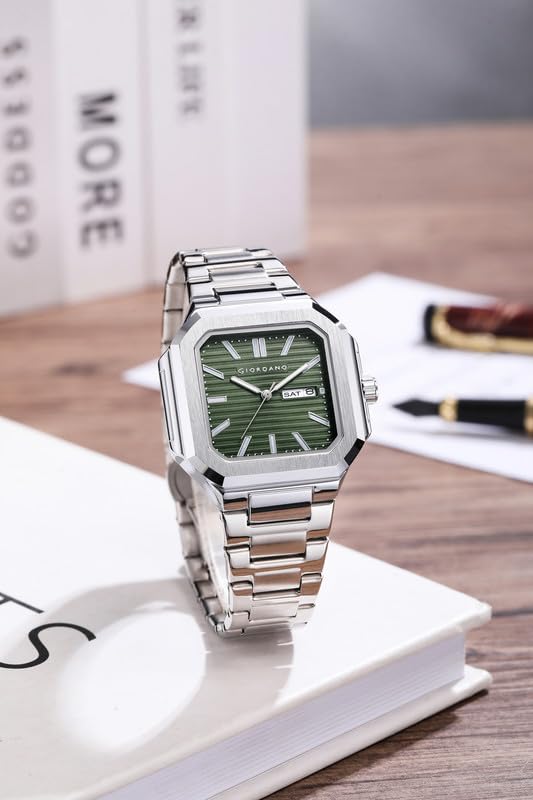 Image of Giordano Square Formal Watch for Men - Textured Dial,Day & Date Display and Stylish Stainless Steel Strap