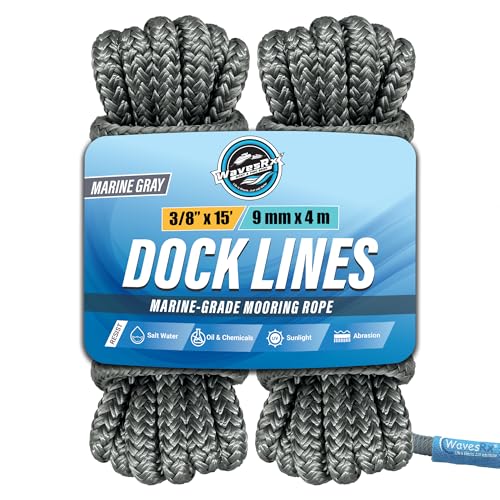 WAVESRX Premium-Dockleinen für PWC, Segelboote und Ponton, doppelt geflochtene Nylon-Bootseile mit Schlaufe, UV- und salzwasserbeständig, 2 Stück