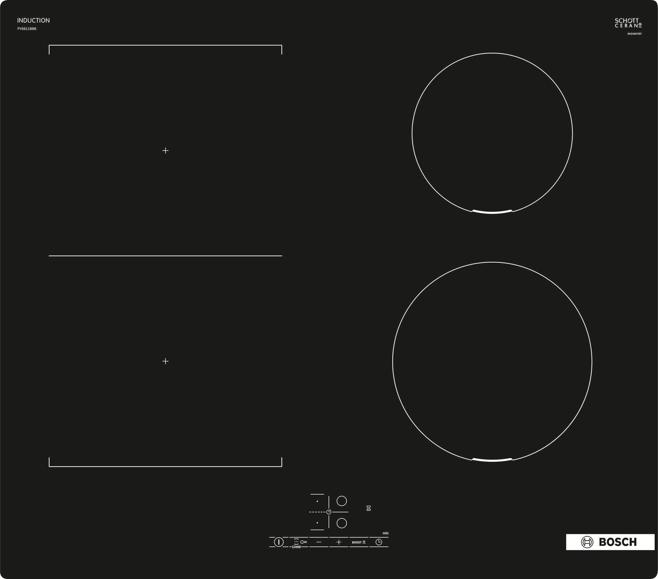 Bosch PVS611BB6E, Série 4, Table à induction, 60 cm, Puissance 6900 W, Noir