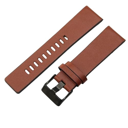 ROUHO 26mm Correa de Reloj Cuero Liso, Banda de Repuesto Diseño Perforado Ventilado para Diesel DZ4323 DZ4582 DZ4660 DZ7457 DZ7456 DZ7484-Marrón + Negro Hebilla