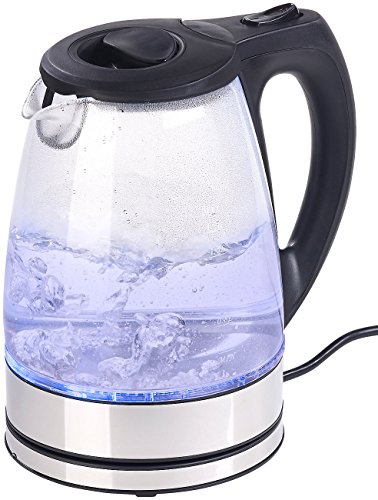 Rosenstein & Söhne Wasserkocher Farbwechsel: Glas-Wasserkocher mit blauer LED-Beleuchtung, 2.200 Watt, 1,7 Liter (blaues Licht, LED Farbwechsel, Tee)