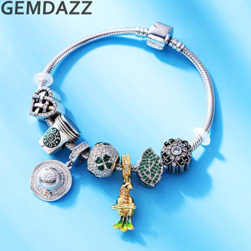 18K Yellow Gold Plated Tropical Parrot Charm With Cz Fit Pandora Animal Bracelet, 925 Sterling Silver Bird Pendant Beads, Gift For Mothers Day/Christmas/Birthday #TOP2