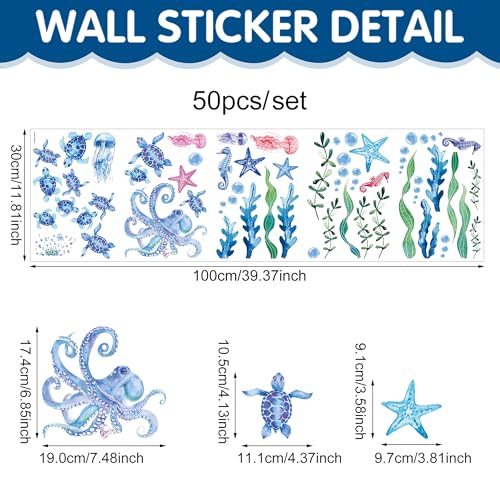 50 Piezas Vinilos Decorativos Tema Océano para Pared miniatura 4