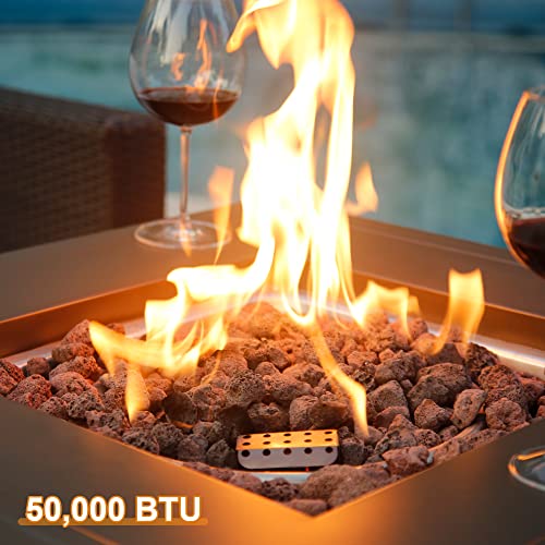 Bali Outdoors Gas Firepit Table 28 Inch Propane Fire Pit Table 50,000 Btu With Free Lava Rock, Tabletop Lid, Waterproof Cover, Square Outdoor Table For Patio And Garden #TOP2